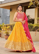 Alluring Looking Lehenga Choli in Yellow Pink